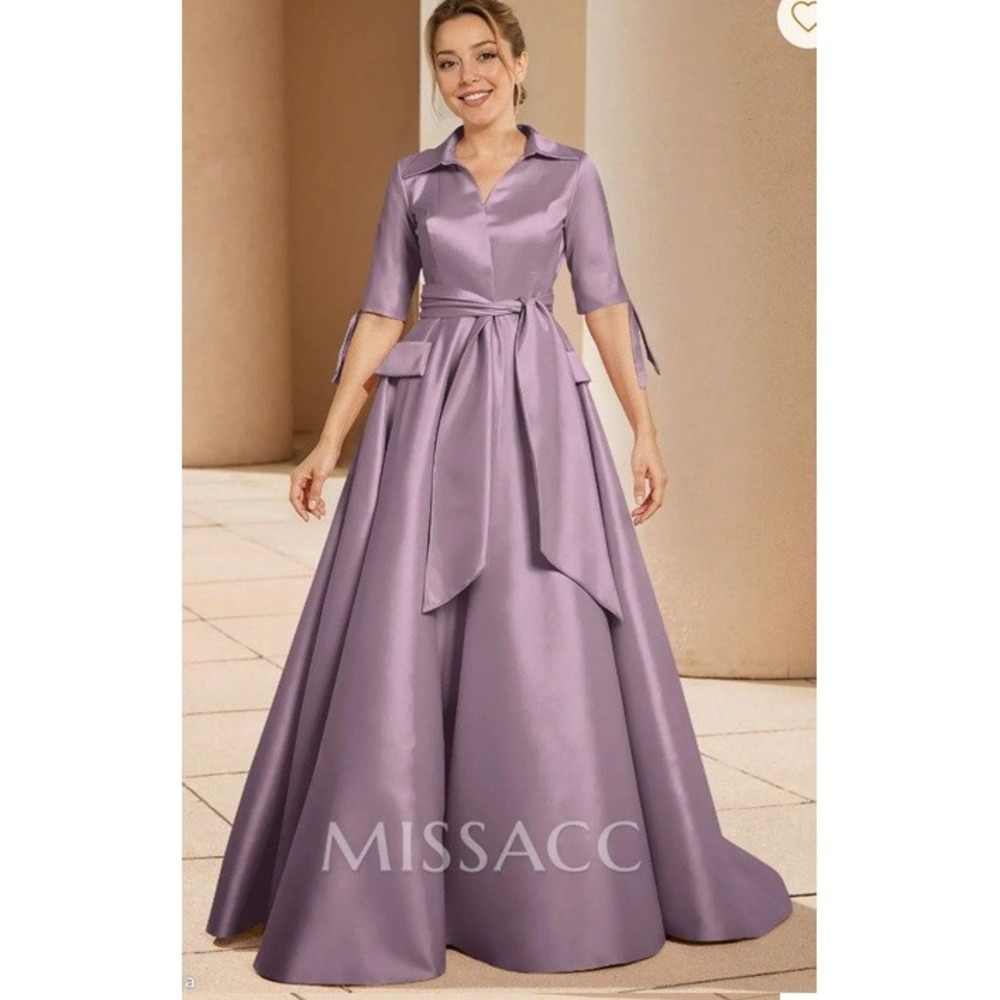 Missacc A-line V-neck Satin Mother of the Bride Formal Dress NWT Sz 14 Lavender